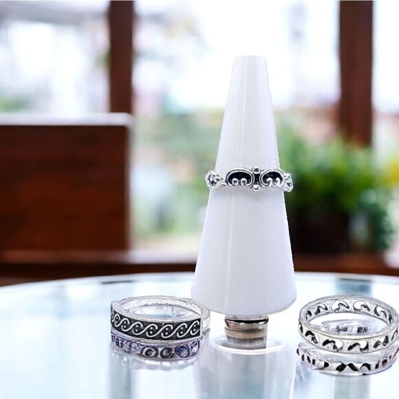 3 pc Set Stackable Gypsy Boho Knuckle Rings Wave Filagree Silver Zinc Alloy - Picture 3 of 6